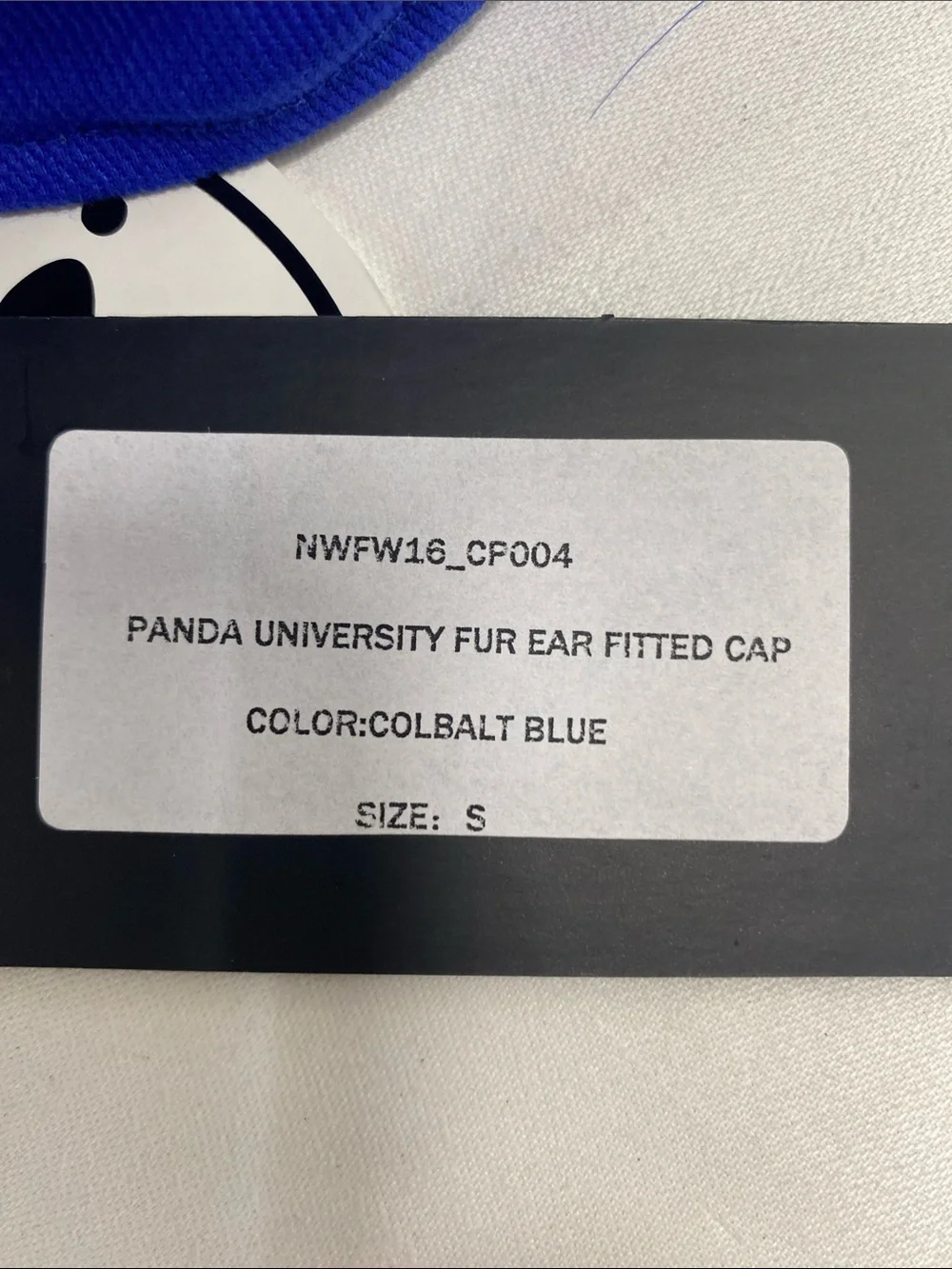 Nico Panda University Cobalt Blue Faux-Fur Pom Ear Fitted Cap Small